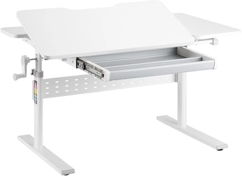 Spacetronik Kinderschreibtisch Höhenverstellbar 100x60 cm | Schreibtisch Kinder mit Neigbarer Tischplatte, Kinder Schreibtisch mit Schublade & Haken für Rucksack, Weiß