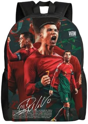 Barn ryggsäck skola axelväska studentväska Ronaldo nr 7 fans tryckt tecknad stor kapacitet tonåring fotboll resor för pojkar flickor, Röd, L