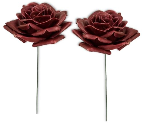 matches21 HOME & HOBBY Große Wachs-Rosen 2er Set Bordeaux - dauerhaft haltbare Textil-Rosen mit Wachs-Blüten