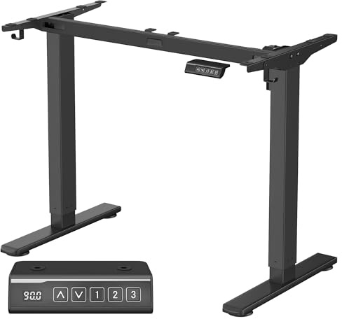 VASAGLE Standing Desk Frame, No Desktop, Electric Height Adjustable Standing Desk Legs, Stand Up Table Frame with 2 Hooks, 3 Memory Heights, Ink Black LSD021B02