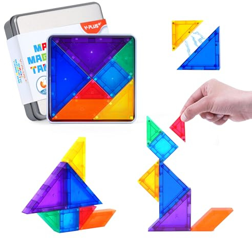 YPLUS Magnetisches Tangram für Kinder ab 4, Montessori STEM Reisespiel | Starke Magnete, STEM Reisespiel, Portables Geschenk ab 4