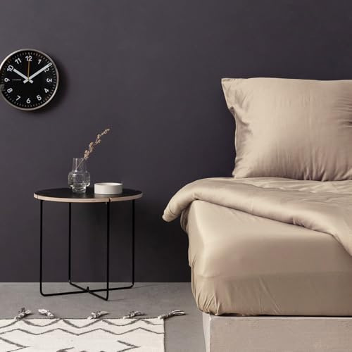 Luxurious Satin Super King Fitted Sheet (FR/IT/ES/DE) - 100% Cotton, 180 x 200+30 cm, 125 gr/m², Elegant Beige Color | Perfect for Comfort & Style