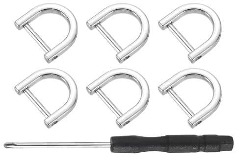 QUARKZMAN 6pcs arandelas D con tornillo en forma U, repuestos para correas bolsos, llaveros, plateadas, 0.49x0.59pulgadas
