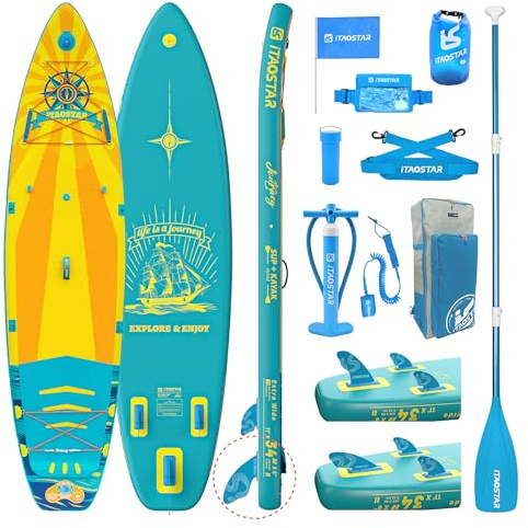 iTAOSTAR J05A 34 Extra Wide Paddle Board for Better Balance, Inflatable Paddle Boards for Adults/Youth of All Skill LevelsSturdy SUP Board w/Premium Gears