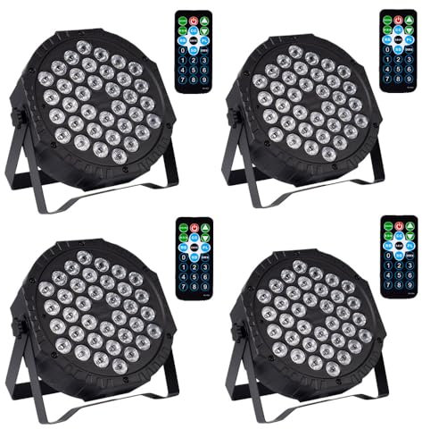 DJBoomy LED Stage Dj Par Lights: 36 Led RGB Party Light Uplights with Sound Activated Remote DMX Control for Disco Dance Wedding Club Christmas Birthday Music Party Stage Lighting (4 Pack)