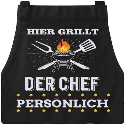 XCSJKJ Grillschürze für Männer Damen Kochschürze Herren Damen Geschenk Schürze HIER GRILLT, Segeltuchschürzen Arbeitsschürzen für Männer und Frauen mit 4 Taschen-HIER GRILLT DER CHEF