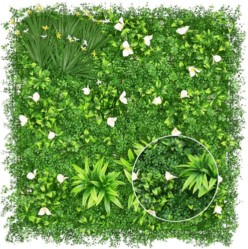 100X100CM Artificial Hedge Grass Wall, Artificial Plant Flower Living Wall Panels, Garden Fence Covering Decoration for Indoor or Outdoor Garden Home Wedding Decor (08)