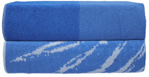 SweetNeedle Topical Palm - Juego de 2 toallas de playa para adultos, color azul hawaiano, toalla de baño 100% algodón de rizo hilado en anillo, para hotel, piscina, secado rápido, baja pelusa, toalla