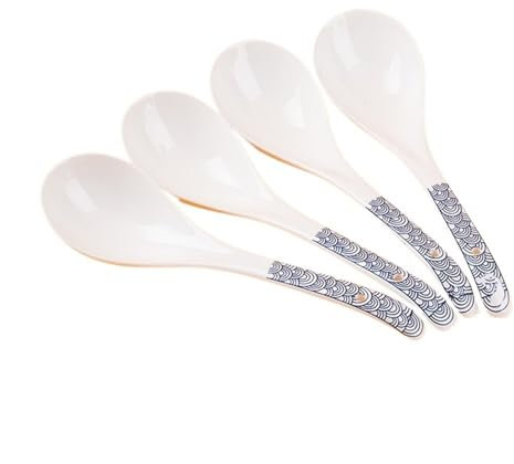 XDAWQP Tablespoons 4 Piece Japanese Ceramic Soup Spoon Porcelain Long Handled Rice Spoon with Blue Print Chinese Traditional Spoon Long Handled Congee Spoon Noodle Spoon Serving,One Color Large