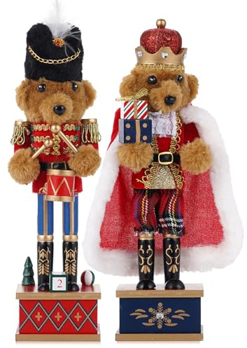 Xiongxiong 2PCS Nutcracker Christmas Decoration Doll,28cm Soldier,Christmas Nutcracker,Decorations（Drum Soldier Bear+King Bear），An Excellent For Family And Friends