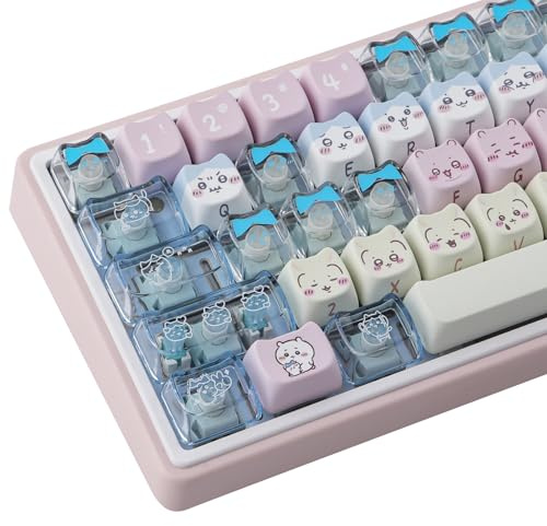 26 Keys Crystal Jelly Personalized Keycaps, PC Material Cute Keycaps | Blue Kawaii Transparent Mao Profile Keycap for DIY MX Swithes Mechanical Keyboards