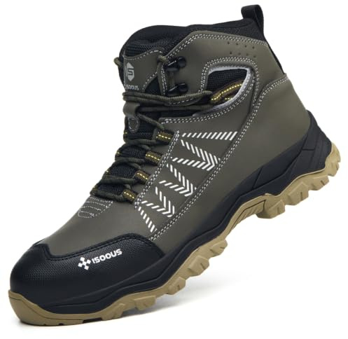 ISOOUS Scarpe Antinfortunistiche Uomo Alte Scarponi Antinfortunistiche Donna Leggere Stivali da Lavoro Comode Punta in Acciaio