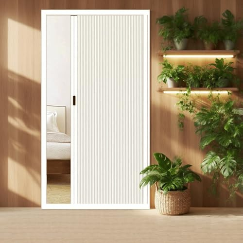 Cortinas divisoras de habitación retráctiles personalizables, 100 % opacas, para puerta plegable, kit de fácil instalación para dormitorio y armario, 188 cm de ancho x 200 cm de alto