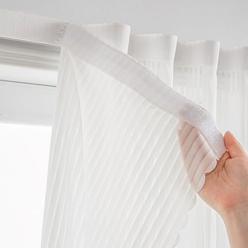 Sovtfides Self-Adhesive White Sheer Curtain, Gauze Privacy Light-Filter Panels, Portable No-Drill Window Blinds for Home/Bedroom(54 W x 63 L,White,2 Panels)
