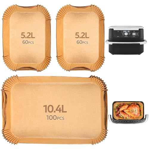 220 Stück Backpapier für Heißluftfritteuse Ninja BPA-Frei, Airfryer Backpapier Antihaft Wasserdicht Einwegschalen Luftfritteuse Pergamentpapier Liner für Air Fryer 10L (100 PCS 10.4L+120 PCS 5.2L)