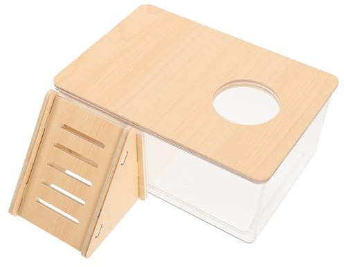 Toyvian Acryl Sandbadbehälter für Hamster und Rennmäuse mit Holzleiter Durchsichtiges Hamsterbadezimmer Hygienisch und Gesundheitsfördernd für Kleintiere