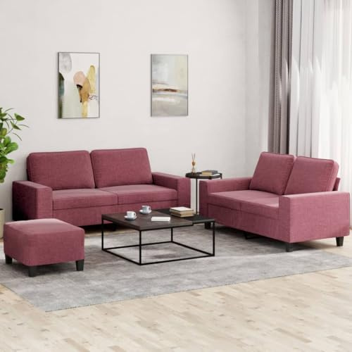 RMIHSJG 3-TLG. Sofagarnitur Weinrot Stoff, 3-teiliges Sofa-Set mit Hocker, strapazierfähiger Bezugsstoff, Robustes Metallgestell, Bequeme Polsterung, kompakt für Wohnzimmer,