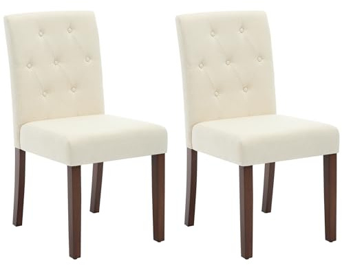RBFGYIOP Sedie da Pranzo Imbottite Moderne - Set di 2 con Lino Beige, Schienale Alto, Gambe in Legno Massello, Dettagli Borchie - Comfort per Sala da Pranzo, Cucina, Ristorante - 2-pack Linen | Beige
