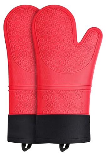 Silicone Oven Gloves, 2PCS Oven Mitts, Oven Gloves with Non-Slip Silicone | Oven Glove Heat Resistant, Cooking Gloves, Baking Kitchen Utility Gloves, Kitchen Accessories, Soft Lining Oven Glove