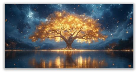 WQBQKKX Albero della Vita Quadri Moderni pittura su tela Albero oro luminoso Quadri moderni soggiorno Decorazione Murale muro Salone Arredo Camera da letto(12)-50x100cm Non incorniciato