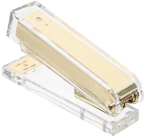 JECOMPRIS Grapadora de Oficina Transparente Pequeña Color Dorado, Grapadora de Escritorio Manual de Acrílico, Útil Escolar Multifunción para Hogar, Oficina y Estudio