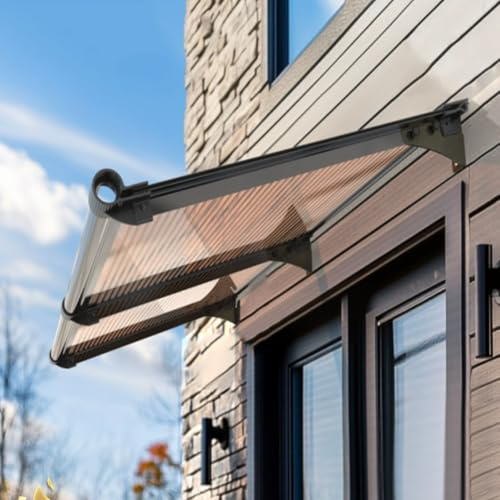 Auvent de Porte Aluminium,Marquise de Porte d’Entrée Contre Pluie Neige UV,Marquise Porte Exterieur de Toit pour Garage,Balcon,Fenêtre,Extérieur,Facile à Assembler (50x250cm)
