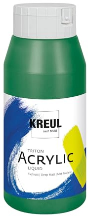 KREUL 17014 - Triton Acrylic Liquid Laubgrün 750 ml, Hochwertige Künstler-Acrylfarbe in Studienqualität mit leicht fließendem Charakter, tiefmatt auftrocknend