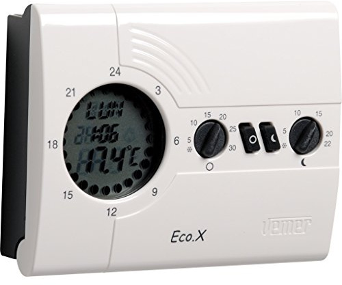 VEMER VN160800 ECO.X-W - Thermostat d'ambiance pour Le Chauffage, Programmation Hebdomadaire, Alimentation par Piles, Blanc