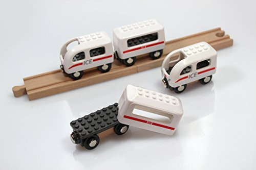NEUE FREUNDE inventing & producing schnickschnack Noppi Eisenbahn - DB Ice (in Weiss) kompatibel für Holzeisenbahn und Noppenbausteinen