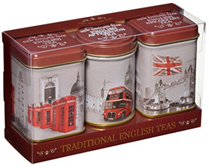New English Teas Vintage English Tea Collection, Sepia Style Mini Tins - Set of 3, 20/25g each of English Tea, English Breakfast Tea and English Afternoon Tea