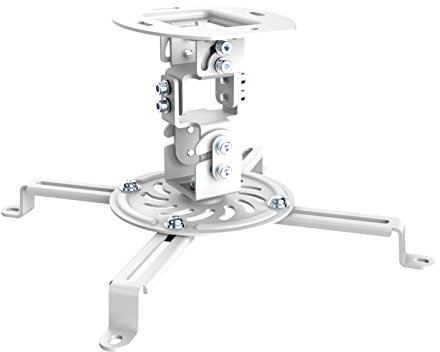 PureMounts Neigbare und schwenkbare Deckenhalterung für Beamer und Projektor, Lochabstände bis 320mm, Deckenabstand 150mm, Tragkraft 13,5kg, Farbe weiß