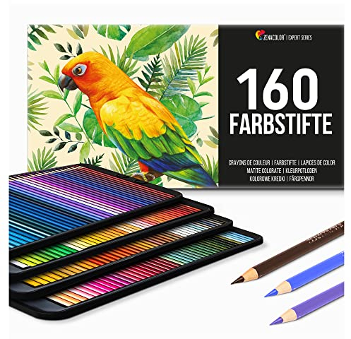 Zenacolor - 160 Buntstifte für Erwachsene und Kinder - Hochwertiges Farbstifte Set Malen, Zeichnen und Skizzieren