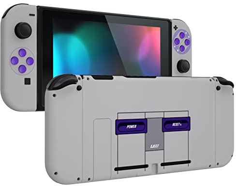 eXtremeRate Grip Back Plate for Nintendo Switch Console, NS Joy con Handheld Controller Housing with Full Set Buttons, DIY Replacement Shell for Nintendo Switch - Classics SNES Style