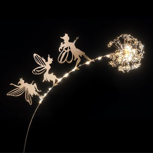 Garden Mile Solar Lantern Garden Decorations Outdoor - Flower Silhouette Bronze Multi-coloured/white Led 27cm Decorative Damasque Waterproof Metal Solar Lights (Dandelion Fairy Stake)
