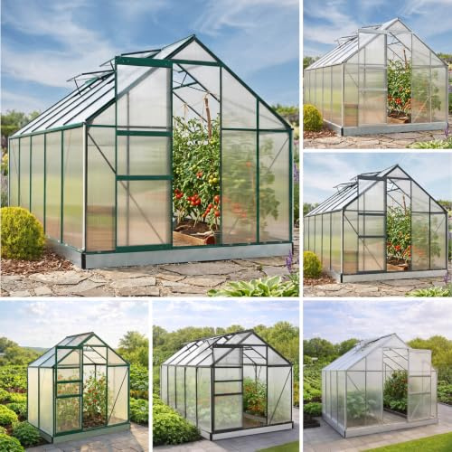 BRAST Gewächshaus Aluminium mit Fundament | TÜV geprüft | 42 Modelle | 130x190x195cm - 490x250x235cm, 6mm Hohlkammerplatten, rostfrei wetterfest temperaturbeständig | 310x250x205cm Grün