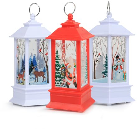 Christmas Lanterns Indoor 3PCS Tiny Christmas Lights Christmas Lanterns Outdoor Xmas Lantern with LED Tea Light Lampion Flame Lamp Fireless Candles Lamp for Christmas Decoration Outdoor and Indoor