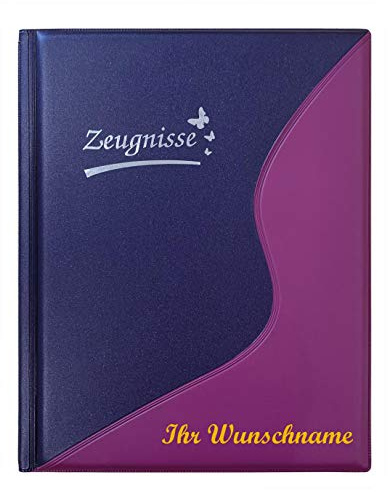 Zeugnismappe mit Namensgravur - mit 12 Hüllen - Farbe: metallic lila
