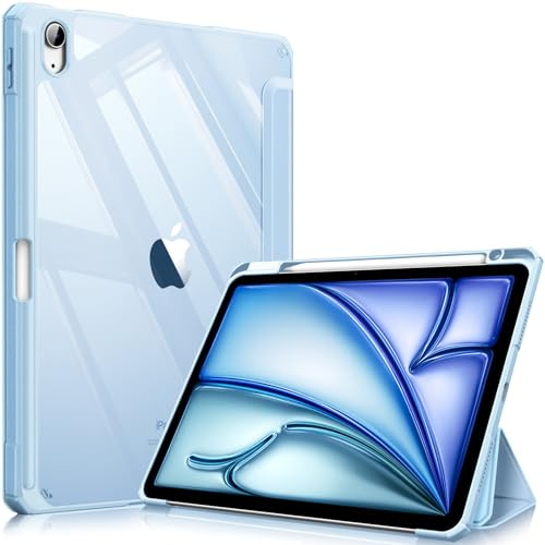 Fintie Hybridfodral för iPad Air 5. Generation 2022/iPad Air 4. Generation 2020 10,9 tum med pennhållare – stötsäkert skyddsfodral med transparent hårt skal på baksidan, himmelsblå