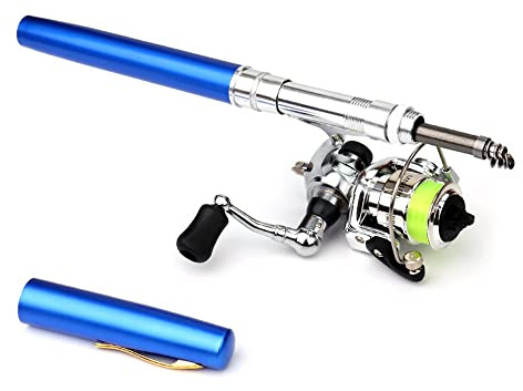Doorslay Canna da pesca pieghevole tascabile con mulinello da 20,3 cm, può essere conservata con penna, canna da pesca telescopica, mulinello e guscio in lega di alluminio, resistente alla corrosione