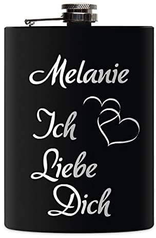 Edelstahl Flachmann 237 ml schwarz matt lackert inkl. individuelle Gravur in Silber von Paule Black - personalisiertes Geschenk für Geburtstag, Weihnachten, Vatertag, Trauzeugen - Ich Liebe Dich