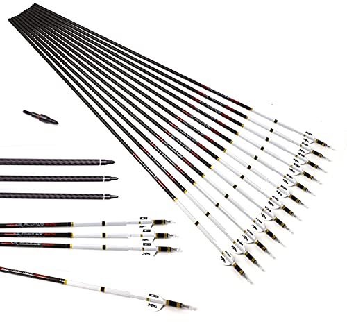 ACCMOS 3K Carbonpfeil Spine 500, 12 St, für Langbogen, Recurve-Bogen, Compound-Bogen, Jagd, 31 Zoll, Beidhändig