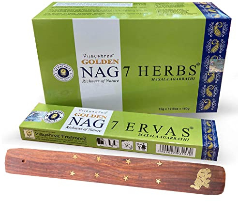 7 Kräuter Räucherstäbchen Vijayshree Golden Nag 15 g NEU Duftstäbchen Raumduft Brenndauer ca. 60 Minuten + gratis Räucherstäbchenhalter (12 Boxen à 15 g)