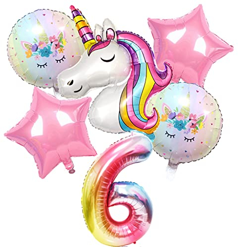 Feelairy Einhorn 6. Geburtstag Deko, Ballon Einhorn Geburtstagsdeko 6 Jahre Mädchen, Riesen Folienballon Zahl 6, Geburtstagsdeko Mädchen 6 Jahre, Luftballon 6. Geburtstag Rosa Party Dekoration