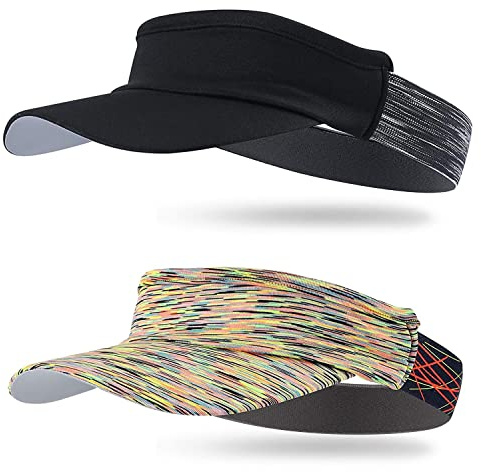 Arcweg Visor Elastisch Sonnenschild Mit Frottee Stirnband Tragbar Schweißaufnehmbar Sonnenhut Visor Hat Sport Cap Schirm für Tennis Running Golf Wandern (Schwarz+Gelb, One Size)