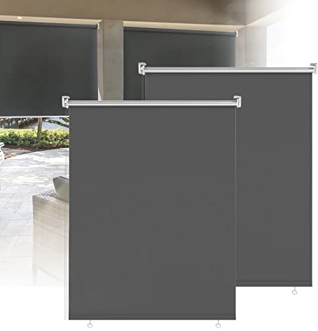 Sonnewelt Balkonrollo,180 x 140 cm Senkrechtmarkise Rollo zum Einhängen,Verdunkelungsrollo Klemmrollo Verdunkelung für Fenster und Türen,Seitenzugrollo,grau