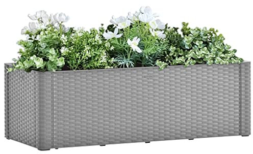 INLIFE Jardín alto con sistema de riego automático, color gris, 100 x 43 x 33 cm