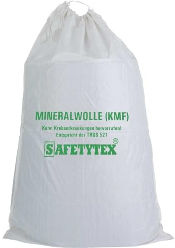 Safetytex KMF Sack 140x220 cm Big Bag für Mineralfaserabfälle (5 Stück) | Mit Aufdruck, Kordel im Saum, geeignet für Glaswolle, Isolierwolle, reißfest, sicherer Transport, robust