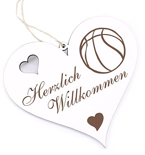 Herzlich Willkommen Sign - Basketball - Decorative Heart Wooden Welcome Sign Door Sign Decorative Sign Door Decoration
