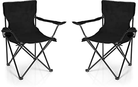 BigDean 2X Faltstuhl SCHWARZ Campingstuhl Anglerstuhl mit Getränkehalter & Tragetasche - Anglersessel klappbar - Klappstuhl Gartenstuhl Faltstuhl Relaxsessel Angelsessel faltbar