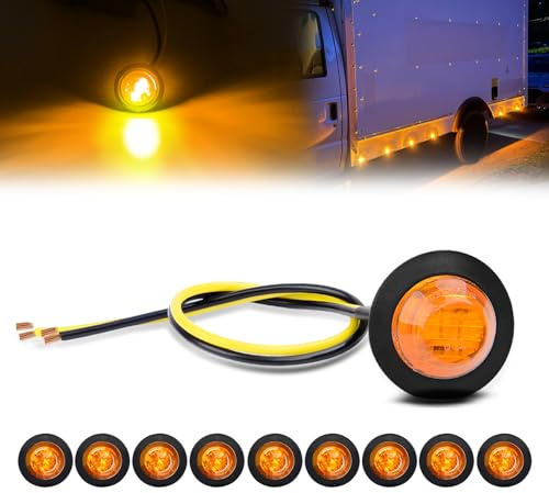 GOOACC 3/4 Inch Bullet Side Marker Light 10PCS Amber Round Clearance LED Front Rear Indicator Lights for Trailer Van Caravan Boat Truck RV Car Bus